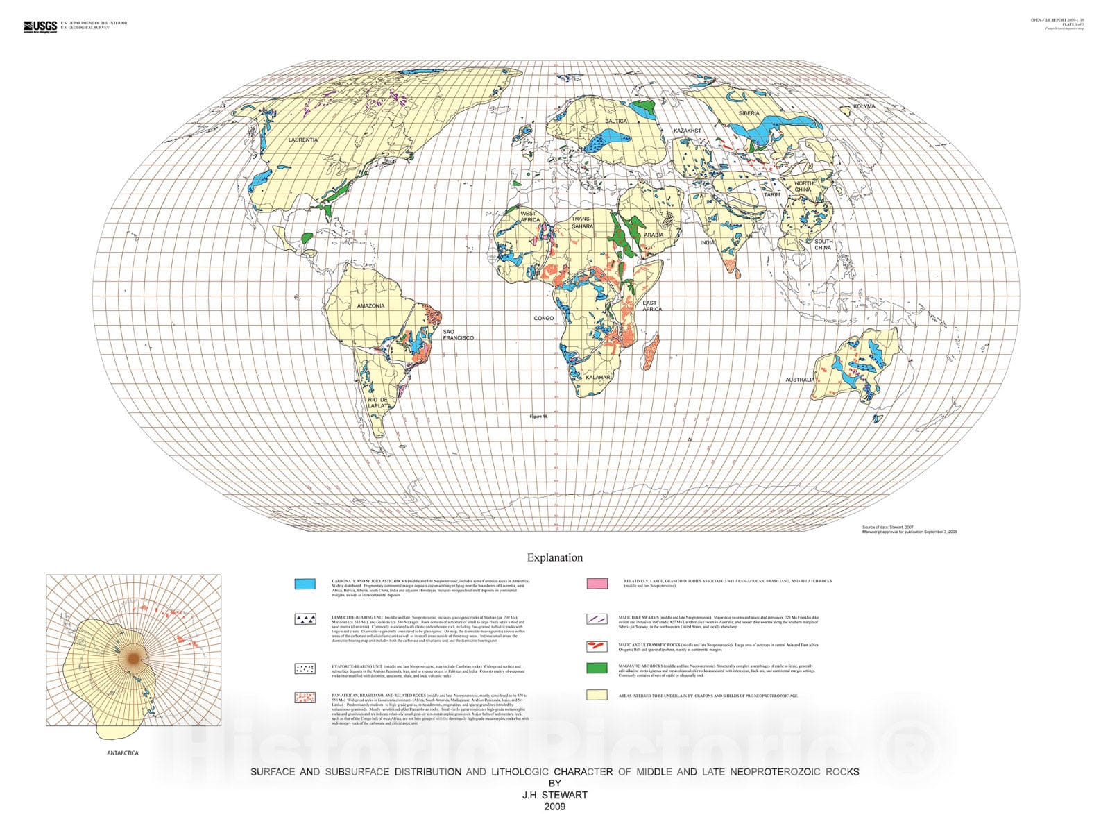 Map : Reconstructing Rodinia by fitting Neoproterozoic continental margins, 2009 Cartography Wall Art :