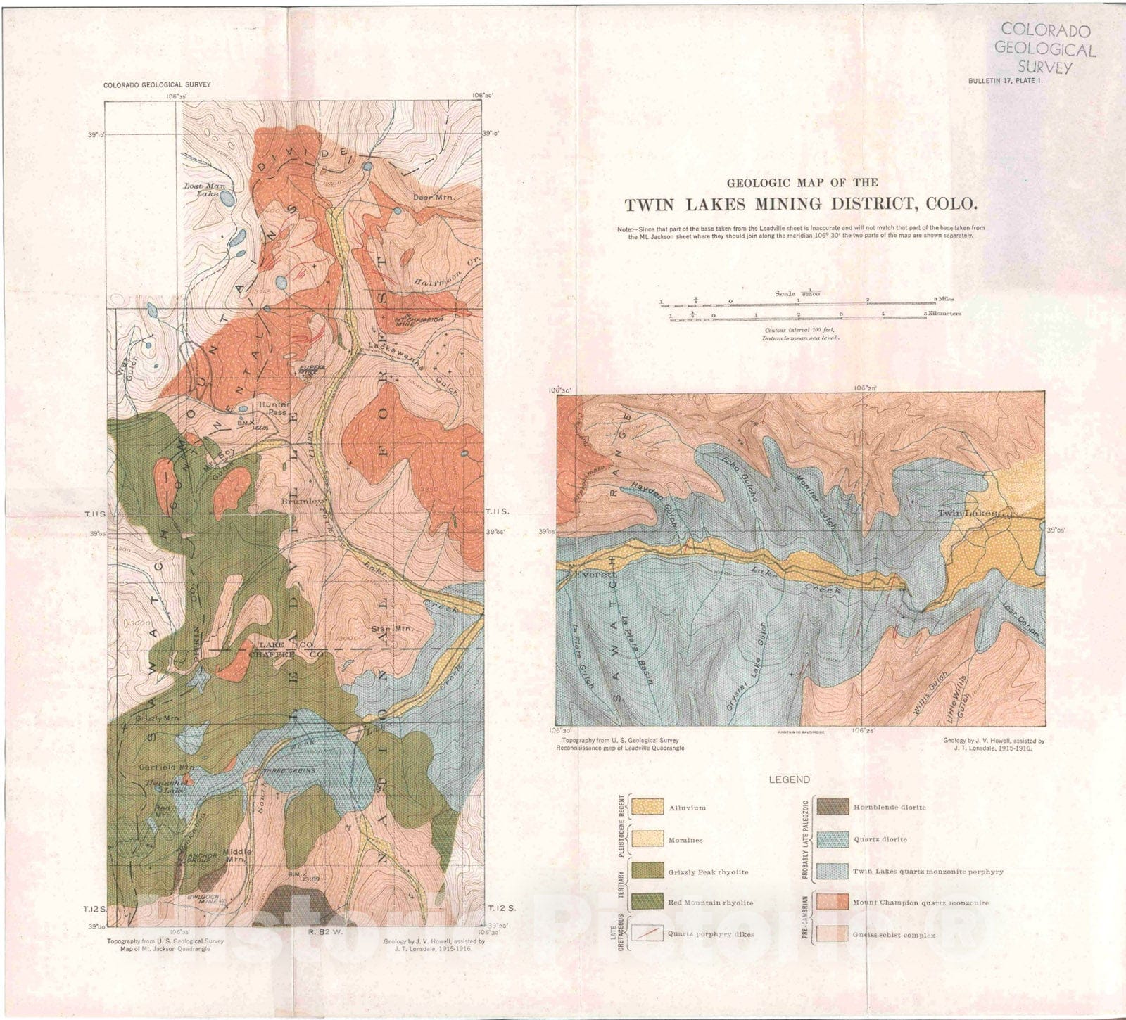 Map : Twin Lakes district of Colorado; Lake and Pitkin Counties, 1919 Cartography Wall Art :