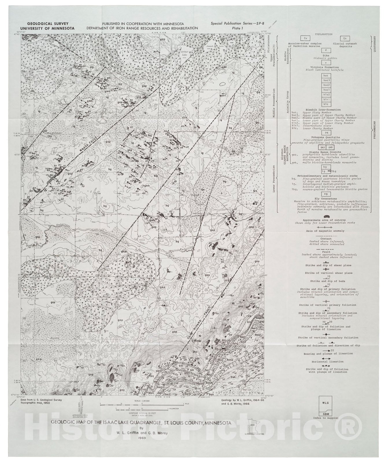 Map : The geology of the Isaac Lake quadrangle, St. Louis County, Minnesota, 1969 Cartography Wall Art :