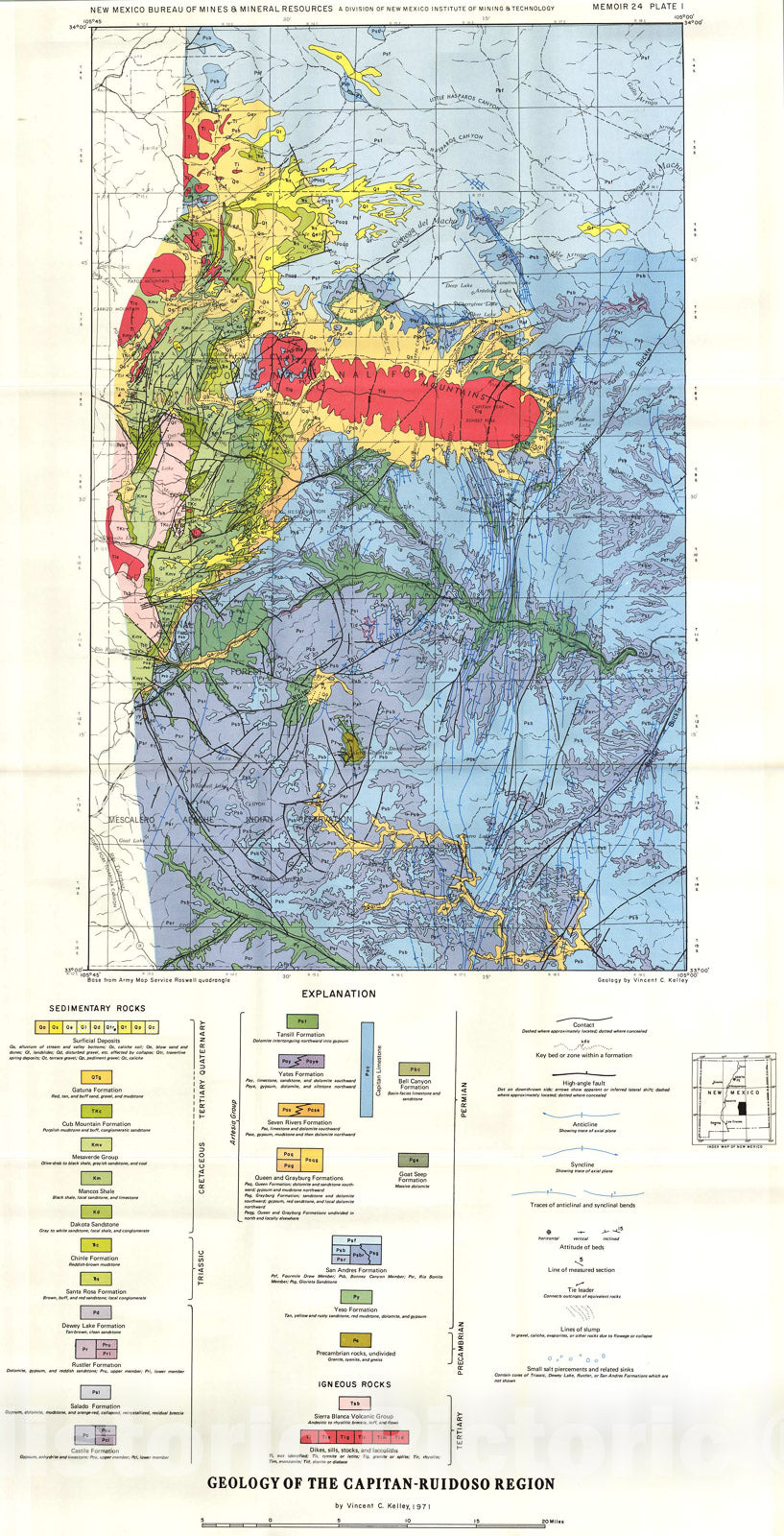 Map : Geology of the Pecos country, southeastern New Mexico, 1971 Cartography Wall Art :