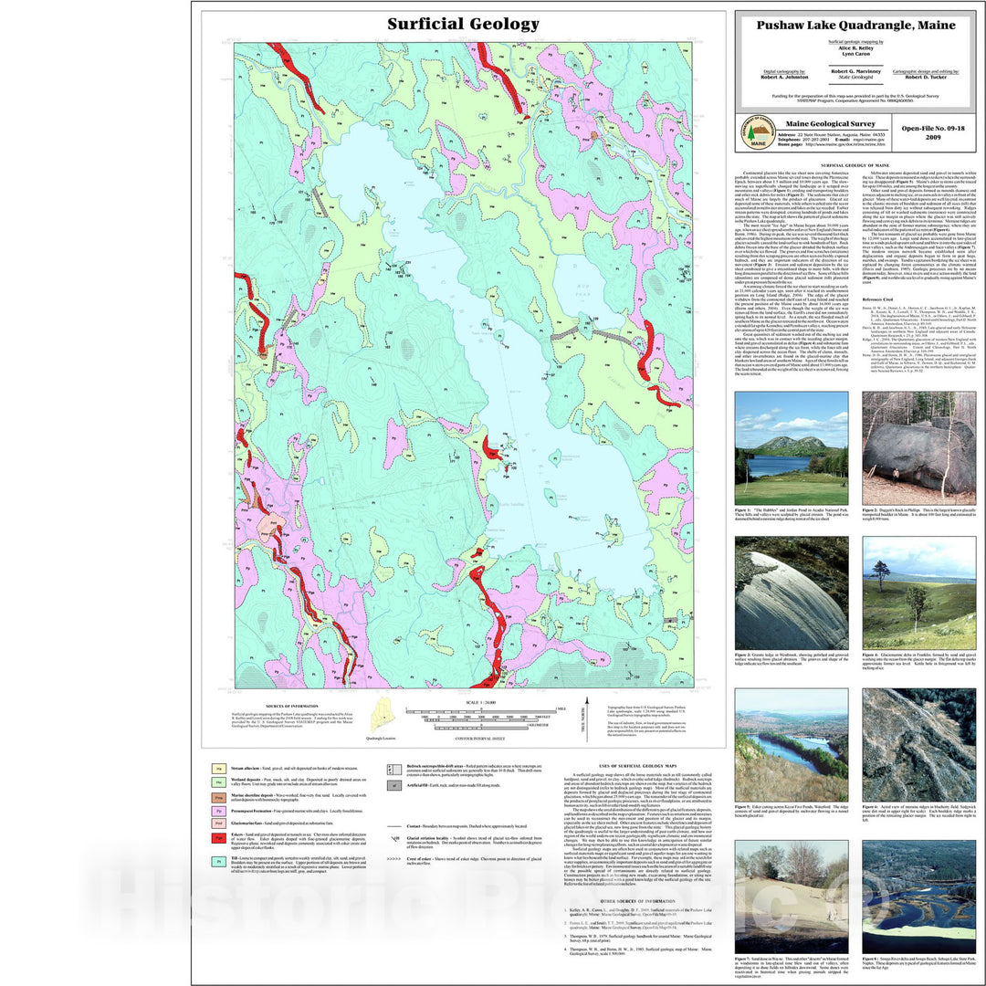 Map : Surficial geology of the Pushaw Lake quadrangle, Maine, 2009 Cartography Wall Art :