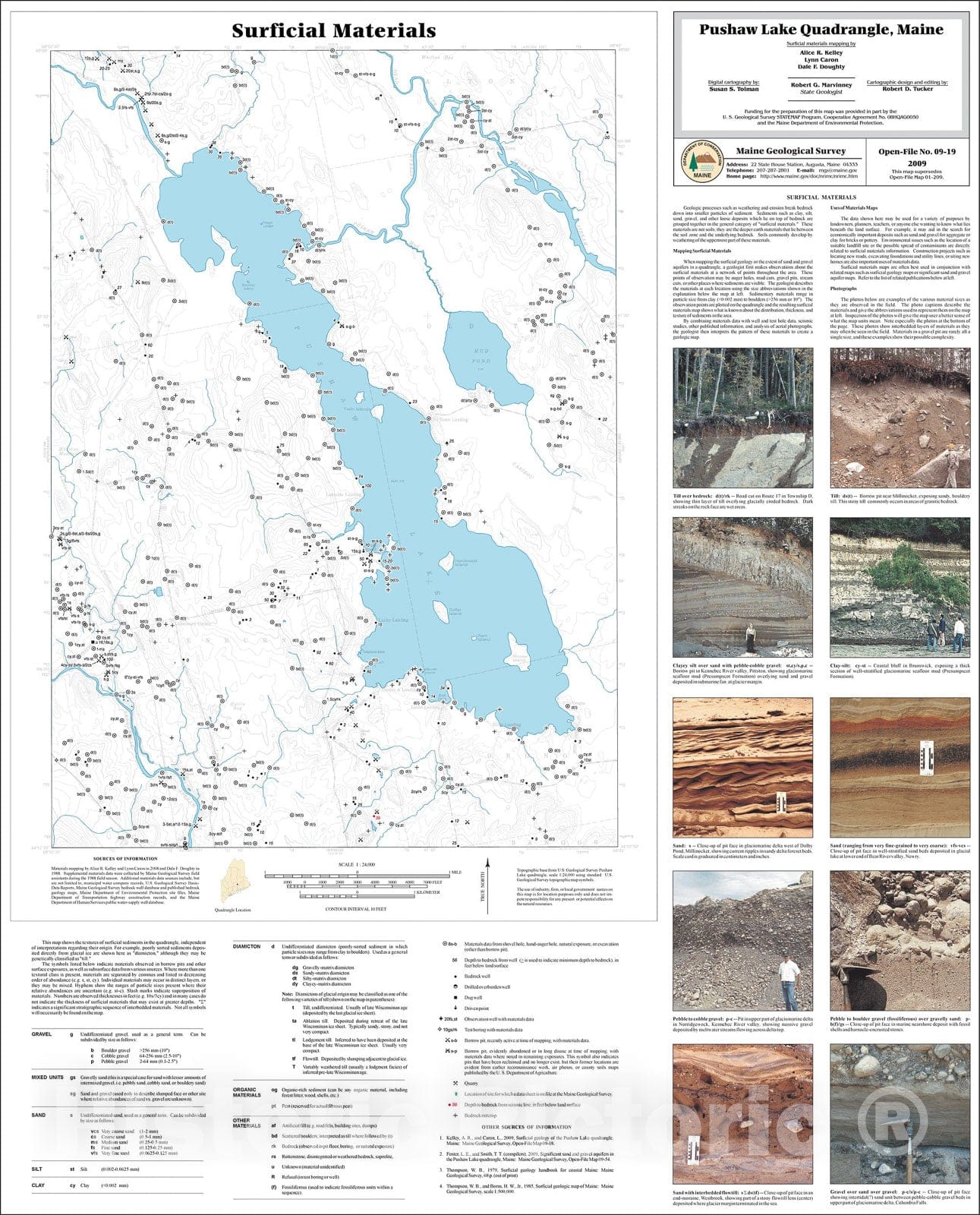 Map : Surficial materials of the Pushaw Lake quadrangle, Maine, 2009 Cartography Wall Art :