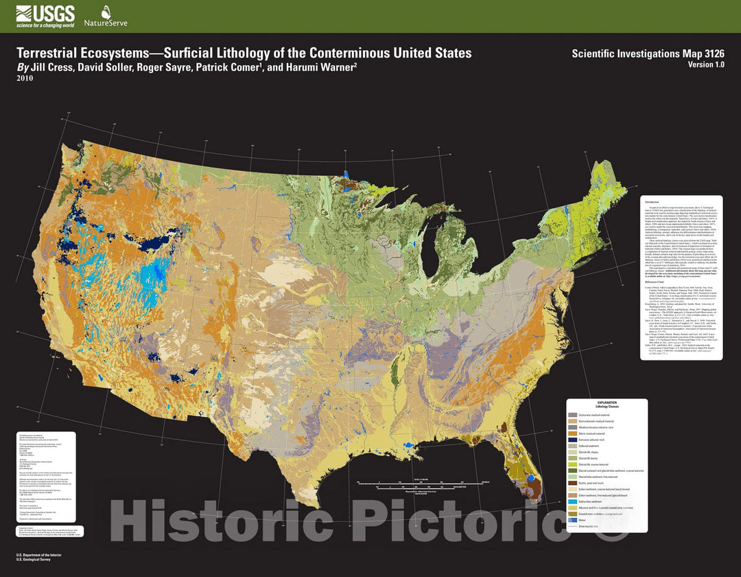 Map : Terrestrial ecosystems -- surficial lithology of the conterminous United States, 2010 Cartography Wall Art :