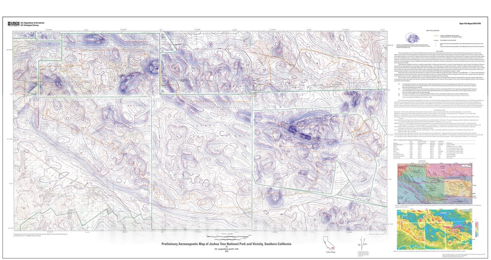 Map : Preliminary aeromagnetic map of Joshua Tree National Park and vicinity, southern California, 2010 Cartography Wall Art :