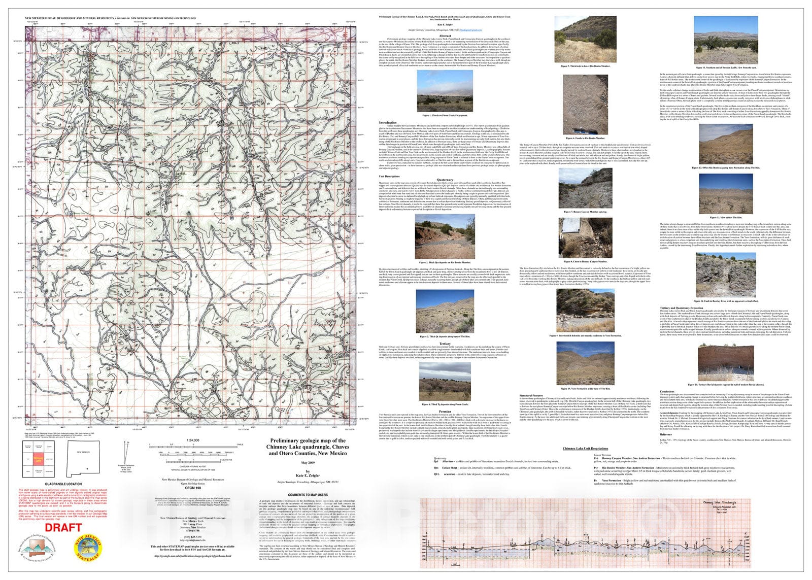 Map : Preliminary geologic map of the Chimney Lake 7.5-quadrangle, Chaves and Otero counties, New Mexico, 2009 Cartography Wall Art :