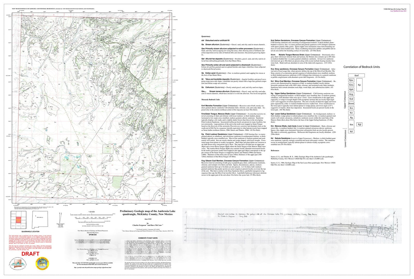 Map : Preliminary geologic map of the Ambrosia Lake quadrangle, McKinley County, New Mexico, 2010 Cartography Wall Art :