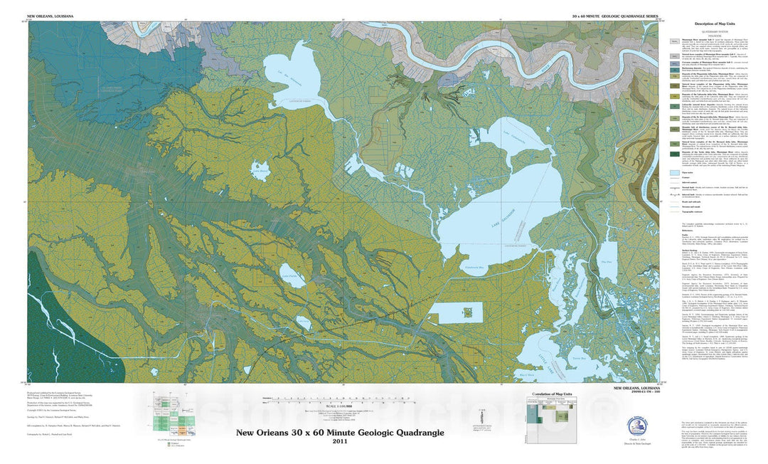 Map : New Orleans thirty x sixty minute geologic quadrangle, 2010 Cartography Wall Art :