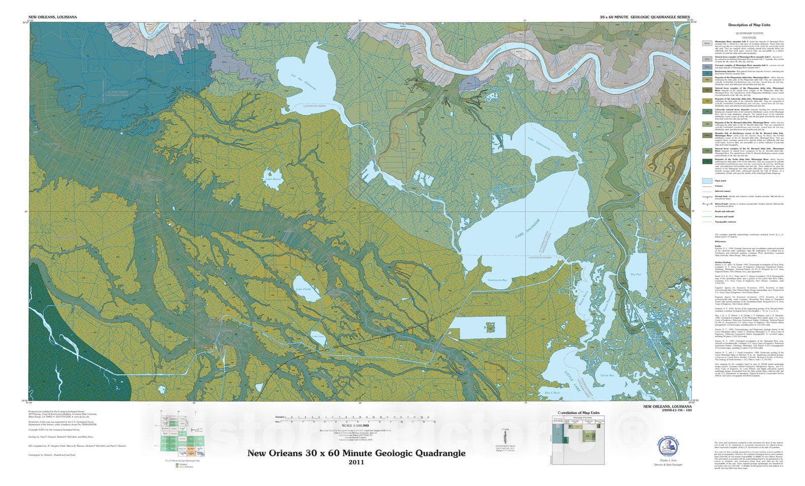 Map : New Orleans thirty x sixty minute geologic quadrangle, 2010 Cartography Wall Art :