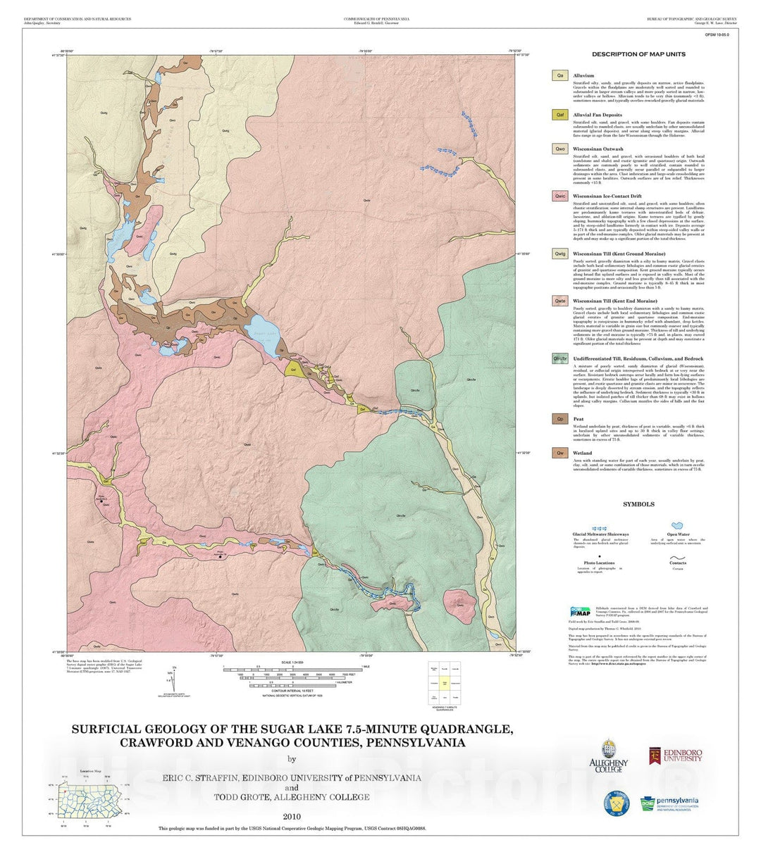 Map : Surficial geology of the Sugar Lake 7.5-minute quadrangle, Crawford and Venango Counties, Pennsylvania, 2010 Cartography Wall Art :