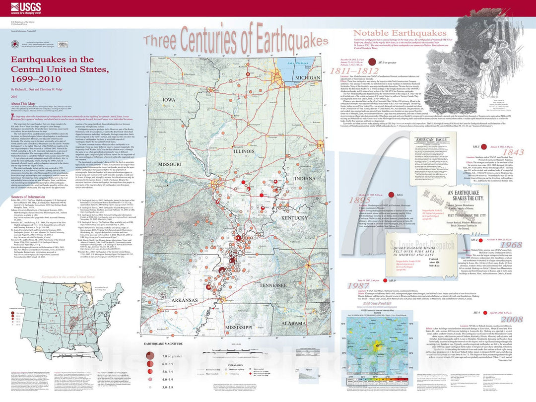 Map : Earthquakes in the central United States, 1699-2010, 2010 Cartography Wall Art :