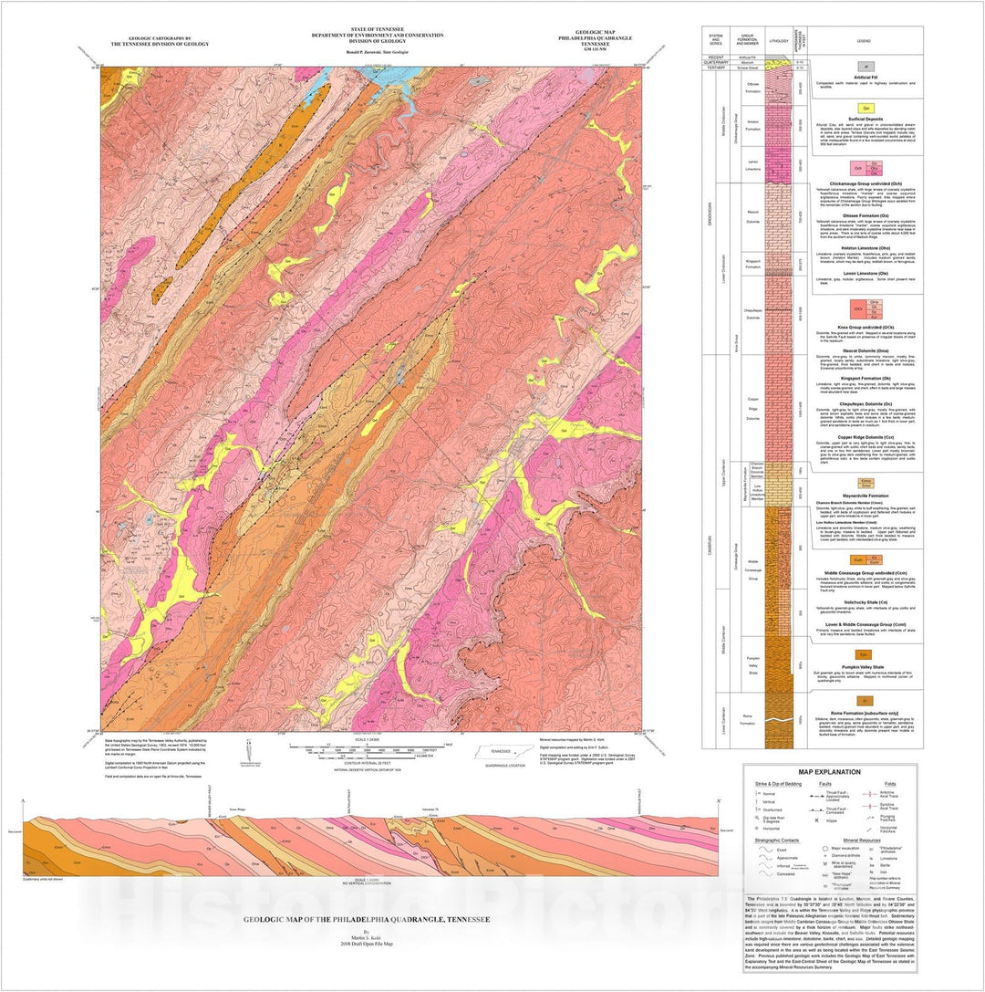 Map : Geologic Map and Mineral Resources Summary of the Philadelphia Quadrangle (revised), 2008 Cartography Wall Art :