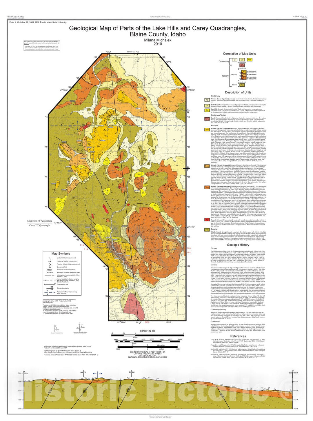 Map : Geologic Map of Parts of the Lake Hills and Carey Quadrangles, Blaine County, Idaho, 2010 Cartography Wall Art :