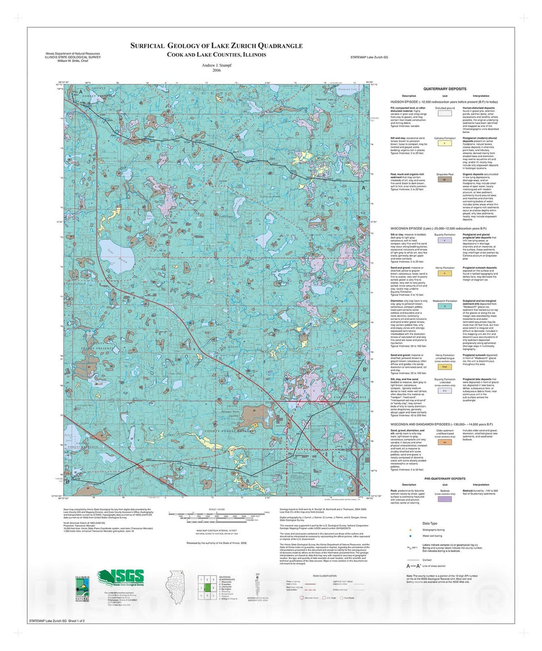 Map : Surficial geology of Lake Zurich Quadrangle, 2006 Cartography Wall Art :