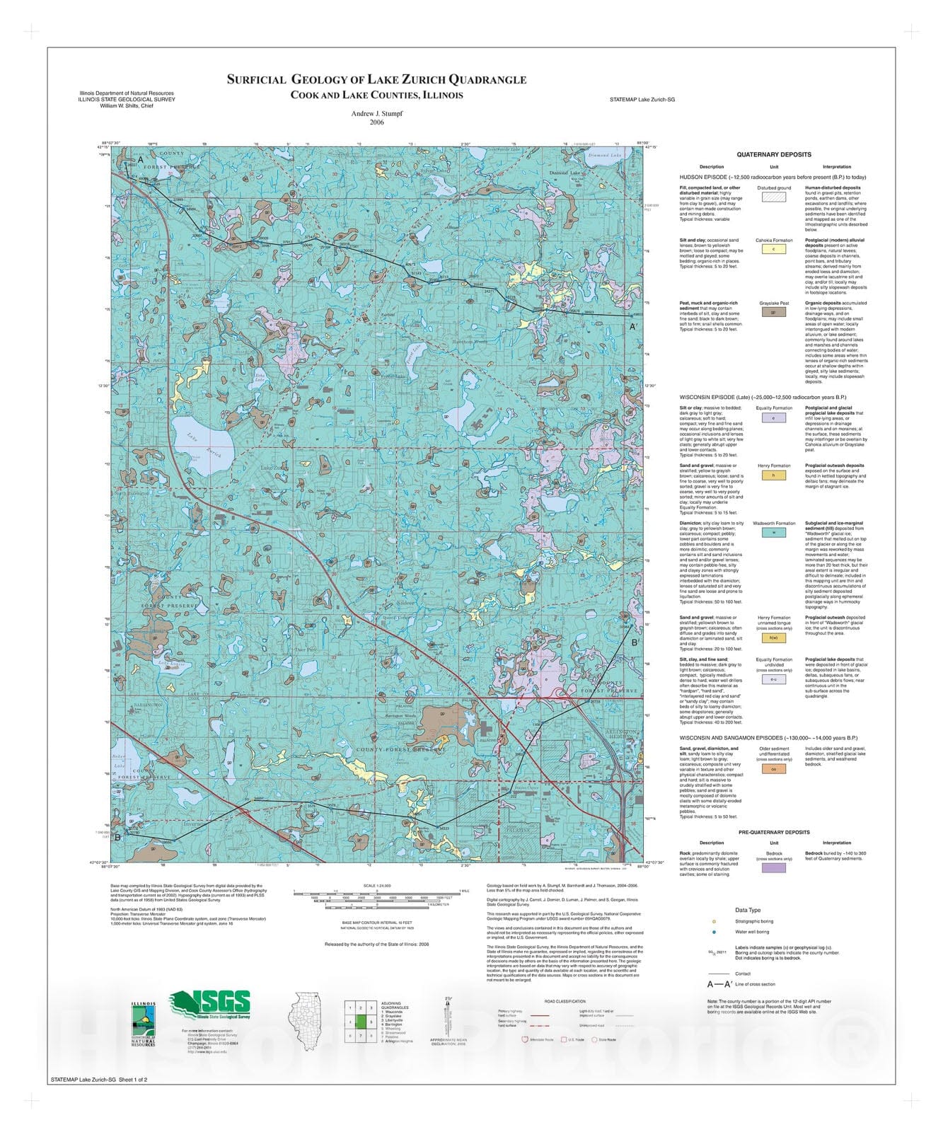 Map : Surficial geology of Lake Zurich Quadrangle, 2006 Cartography Wall Art :