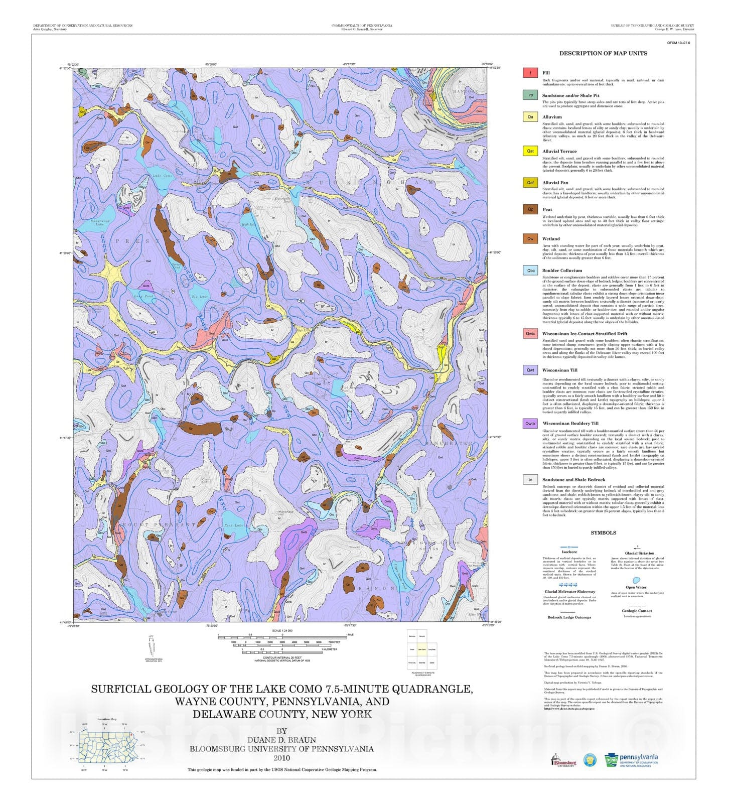 Map : Surficial geology of the Lake Como 7.5-minute quadrangle, Wayne County, Pennsylvania, and Delaware County, New York, 2010 Cartography Wall Art :