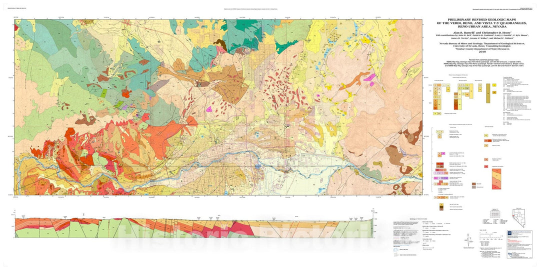 Map : Preliminary Revised Geologic Maps of the Verdi, Reno, and Vista 7.5' Quadrangles, Reno Urban Area, Nevada, 2010 Cartography Wall Art :