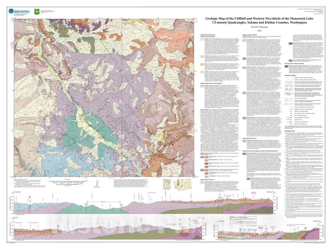 Map : Geologic map of the Cliffdell and western two-thirds of the Manastash Lake 7.5-minute quadrangles, Yakima and Kittitas Counties, Washington, 2010 Cartography Wall Art :