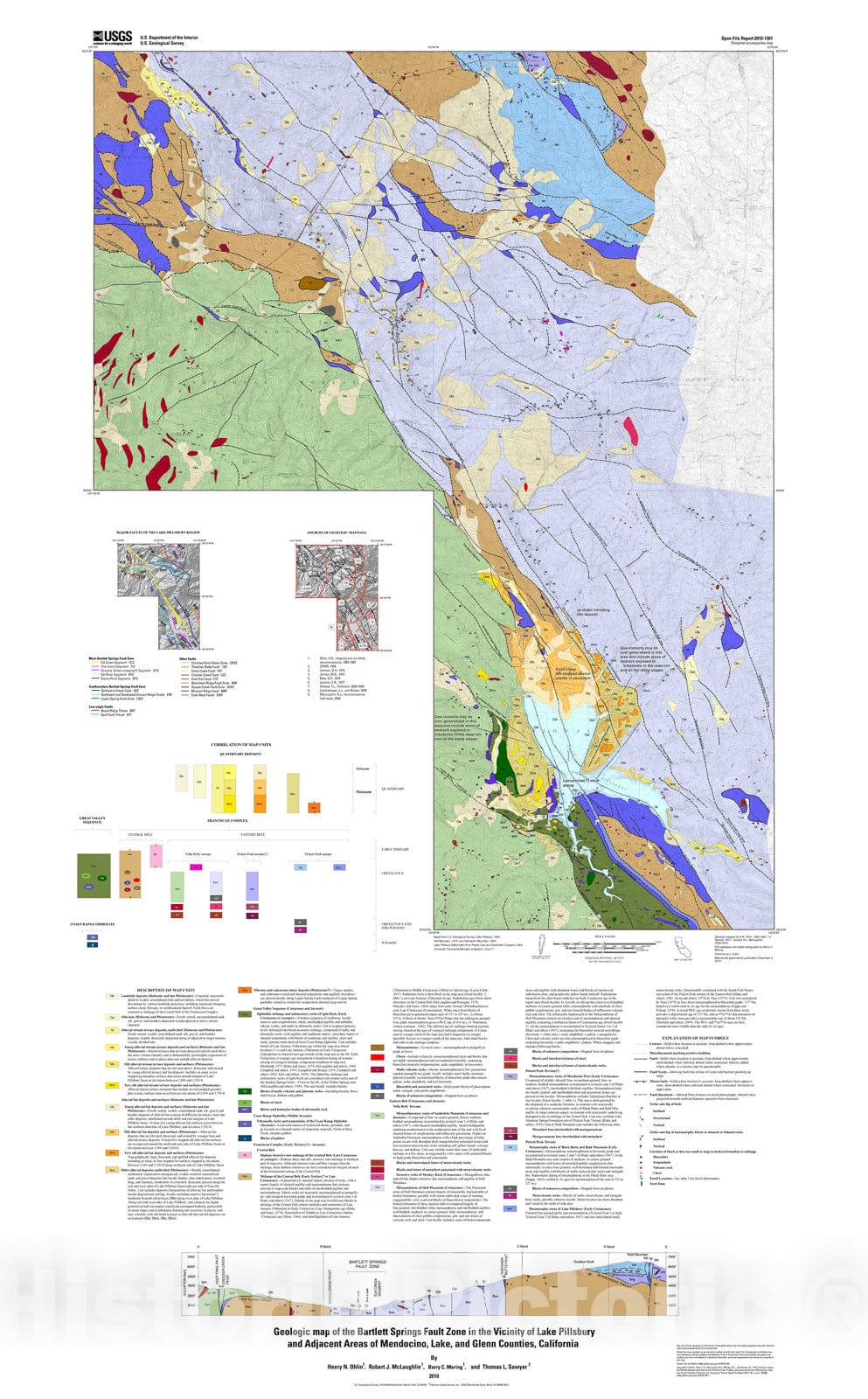 Map : Geologic map of the Bartlett Springs fault zone in the vicinity of Lake Pillsbury and adjacent areas of Mendocino, Lake, and Glenn Counties, California, 2011 Cartography Wall Art :