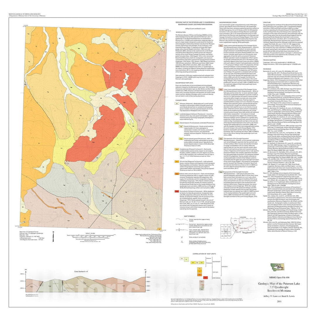 Map : Geologic map of the Peterson Lake 7.5' quadrangle, Beaverhead County, southwest Montana, 2011 Cartography Wall Art :