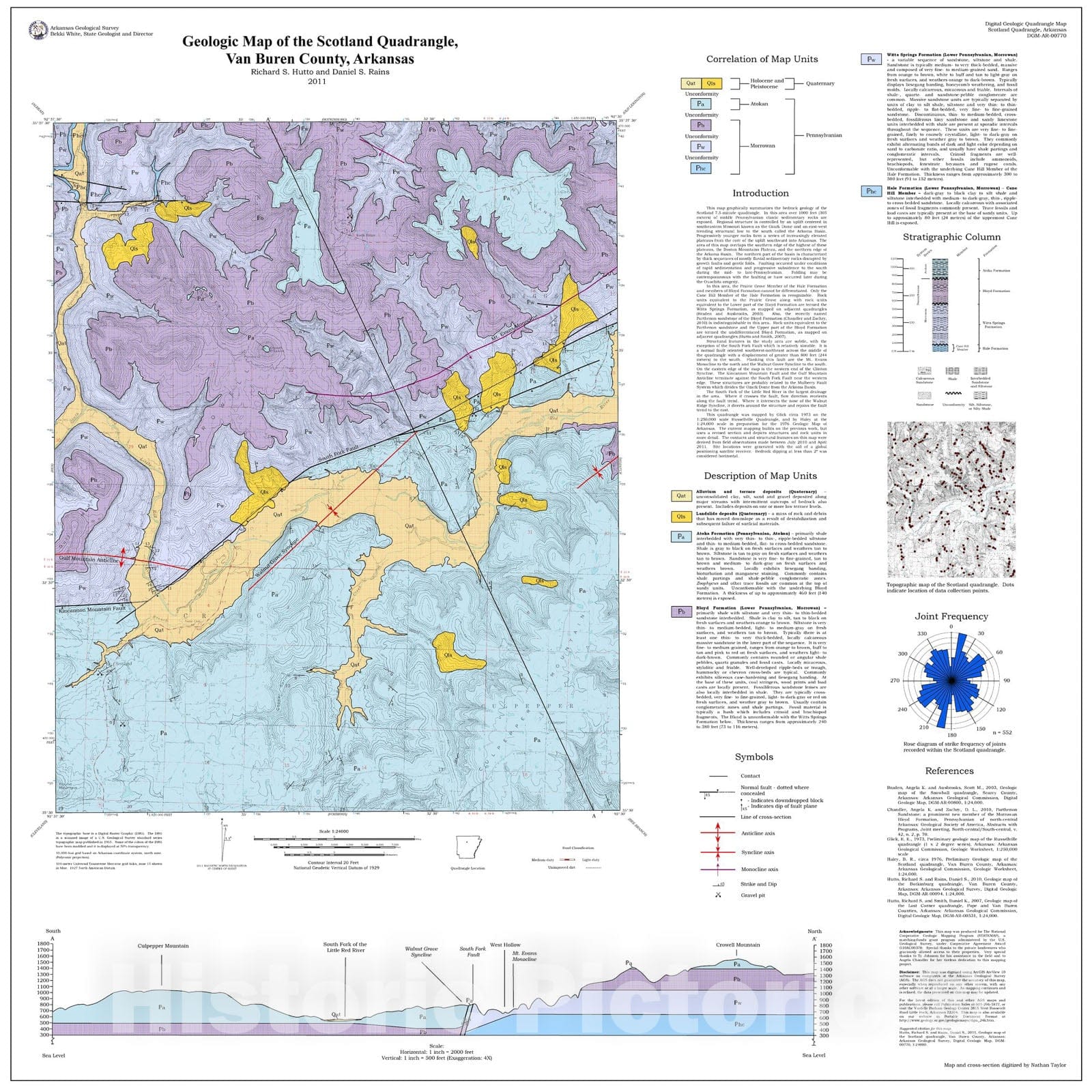 Map : Geologic map of the Scotland Quadrangle, Van Buren County, Arkansas, 2011 Cartography Wall Art :