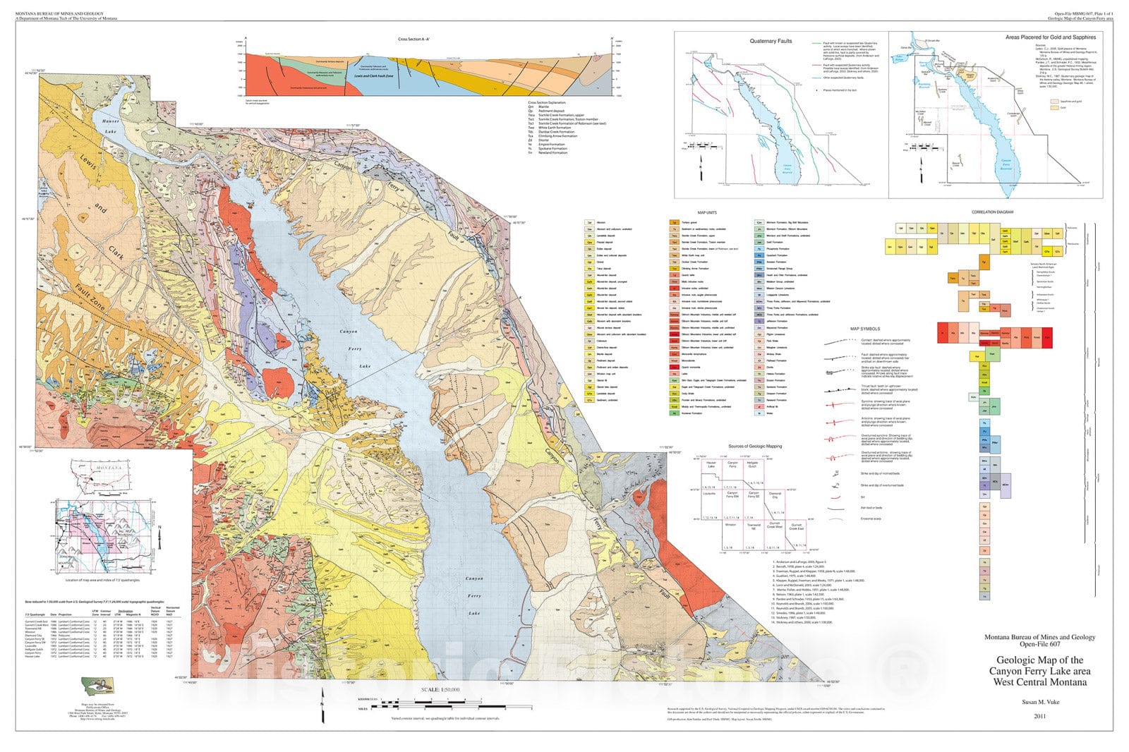 Map : Geologic map of the Canyon Ferry Lake area, west-central Montana, 2011 Cartography Wall Art :