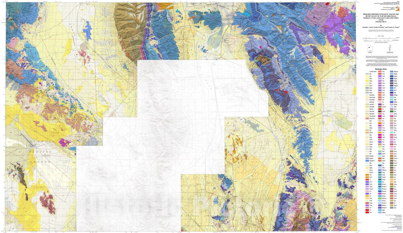 Map : Progress report geologic map of the Rush Valley 30' x 60' quadrangle, Tooele, Utah, and Salt Lake Counties, Utah, 2010 Cartography Wall Art :