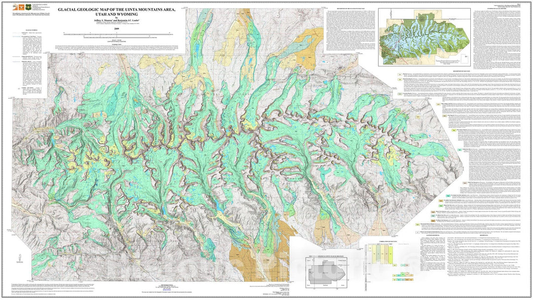 Map : Glacial geological map of Uinta Mountains area, Utah and Wyoming, 2009 Cartography Wall Art :