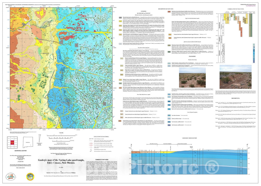 Map : Geologic map of the Spring Lake 7.5-minute quadrangle, Eddy County New Mexico, 2011 Cartography Wall Art :