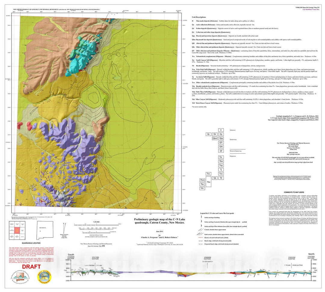 Map : Preliminary geologic map of the C-N Lake 7.5-minute quadrangle, Catron County, New Mexico, 2011 Cartography Wall Art :