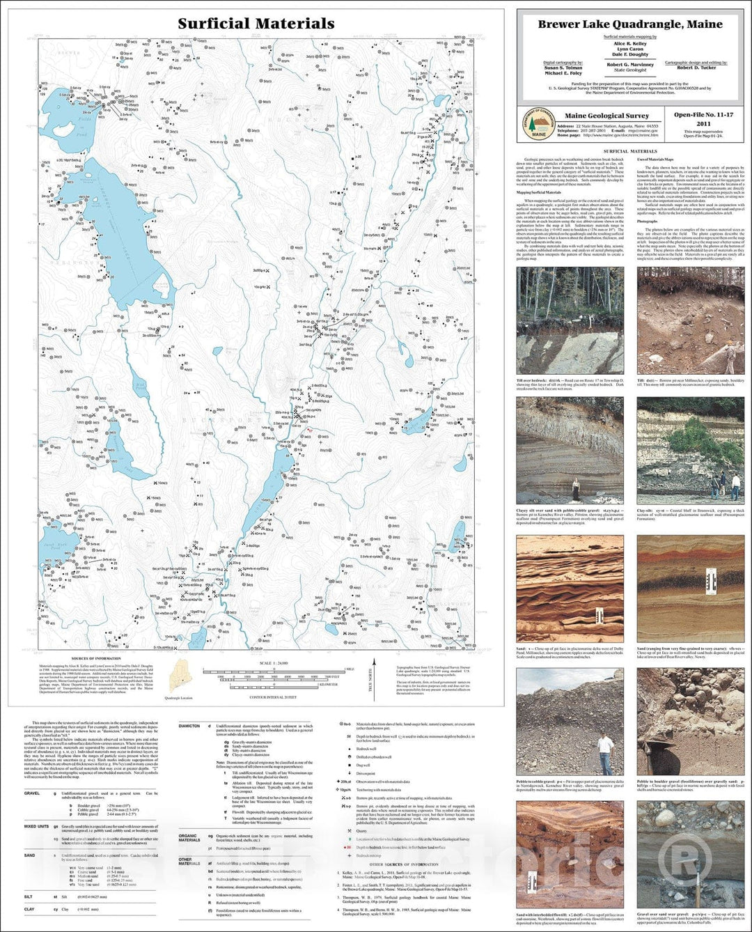 Map : Surficial materials of the Brewer Lake quadrangle, Maine, 2011 Cartography Wall Art :