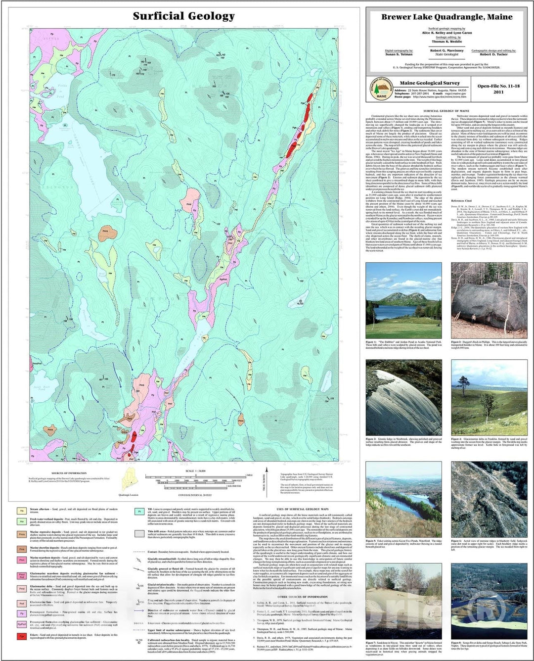 Map : Surficial geology of the Brewer Lake quadrangle, Maine, 2011 Cartography Wall Art :