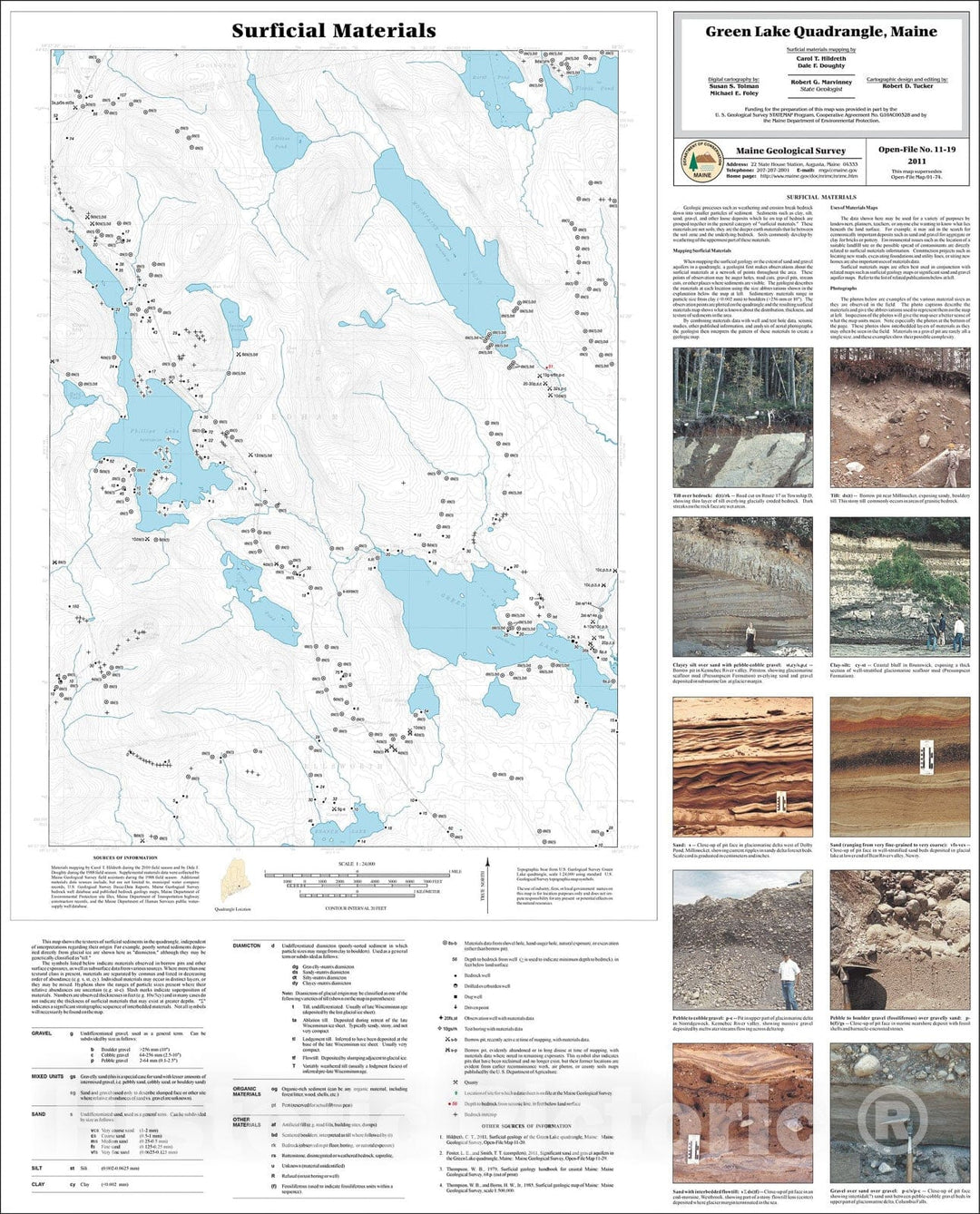 Map : Surficial materials of the Green Lake quadrangle, Maine, 2011 Cartography Wall Art :