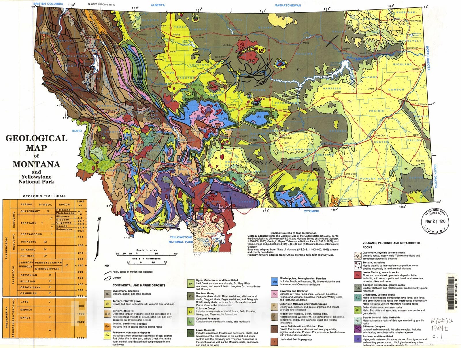 Map : Geological map of Montana and Yellowstone National Park, 1984 Cartography Wall Art :