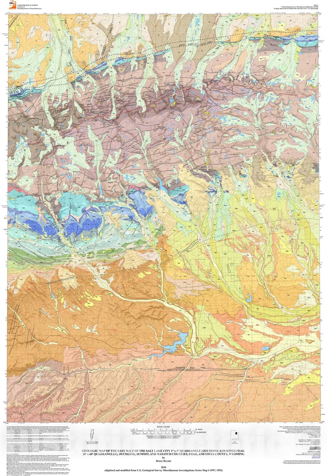 Map : Geologic map of the east half of the Salt Lake City one degree x two degree quadrangle(Duchesne, and Kings Peak 30' x 60' quadrangles), two0one0 Cartography Wall Art :