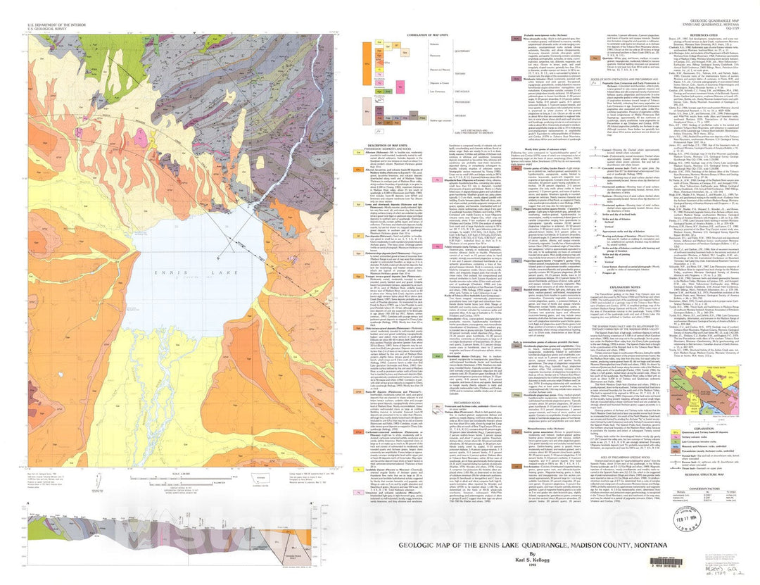 Map : Geologic map of the Ennis Lake quadrangle, Madison County, Montana, 1993 Cartography Wall Art :