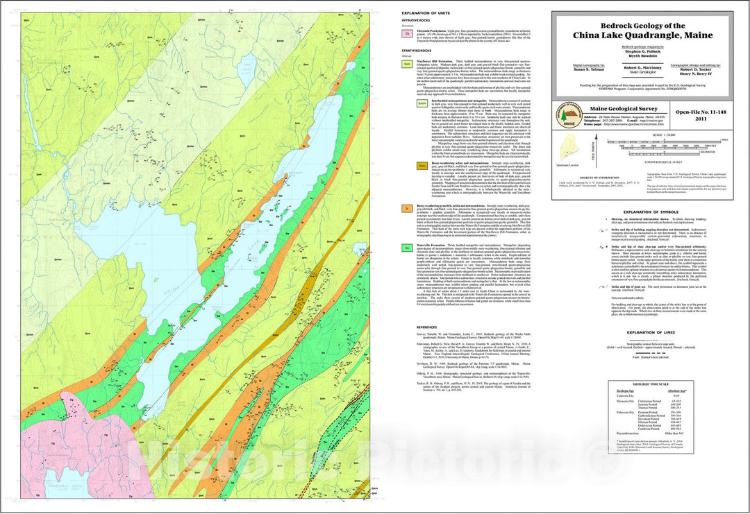 Map : Bedrock geology of the China Lake quadrangle, Maine, 2011 Cartography Wall Art :