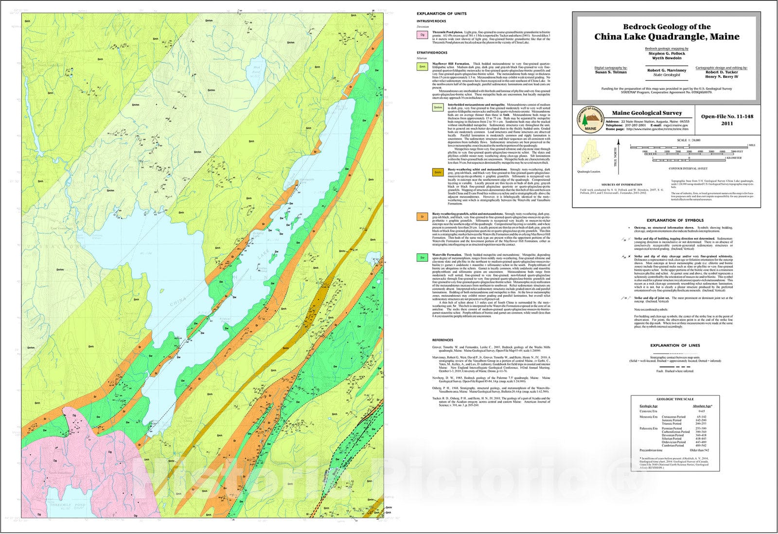 Map : Bedrock geology of the China Lake quadrangle, Maine, 2011 Cartography Wall Art :