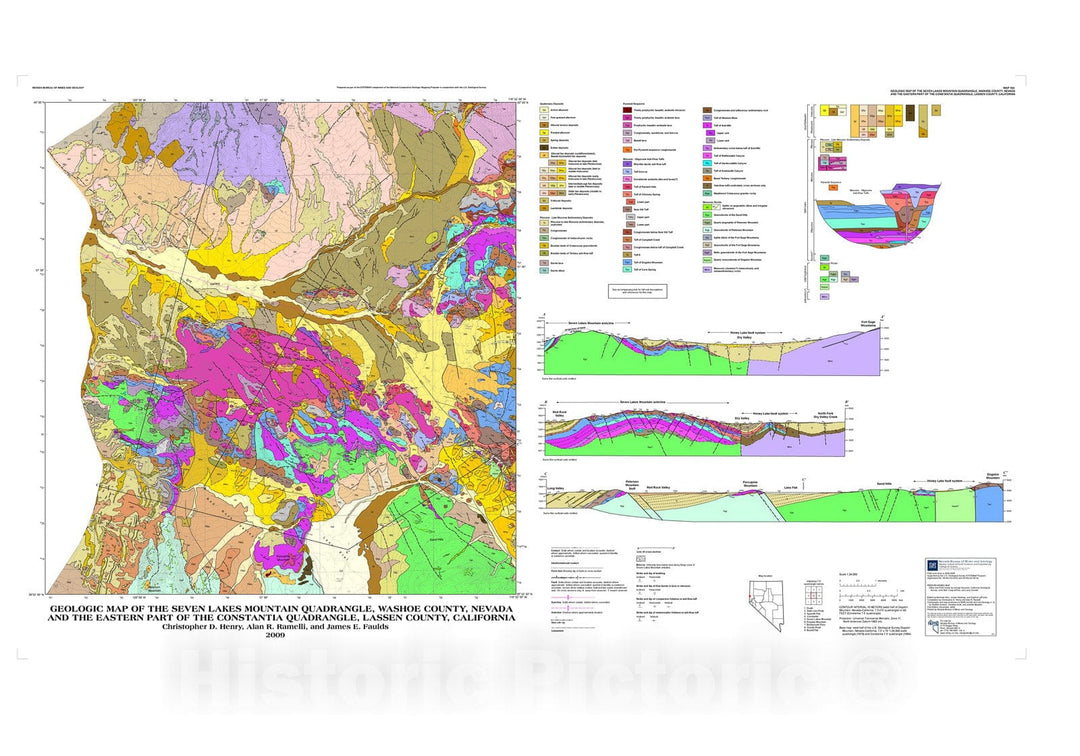 Map : Geologic map of the Seven Lakes Mountain quadrangle, Washoe County, Nevada, and the eastern part of the Constantia quadrangle, Lassen County, California, 2009 Cartography Wall Art :