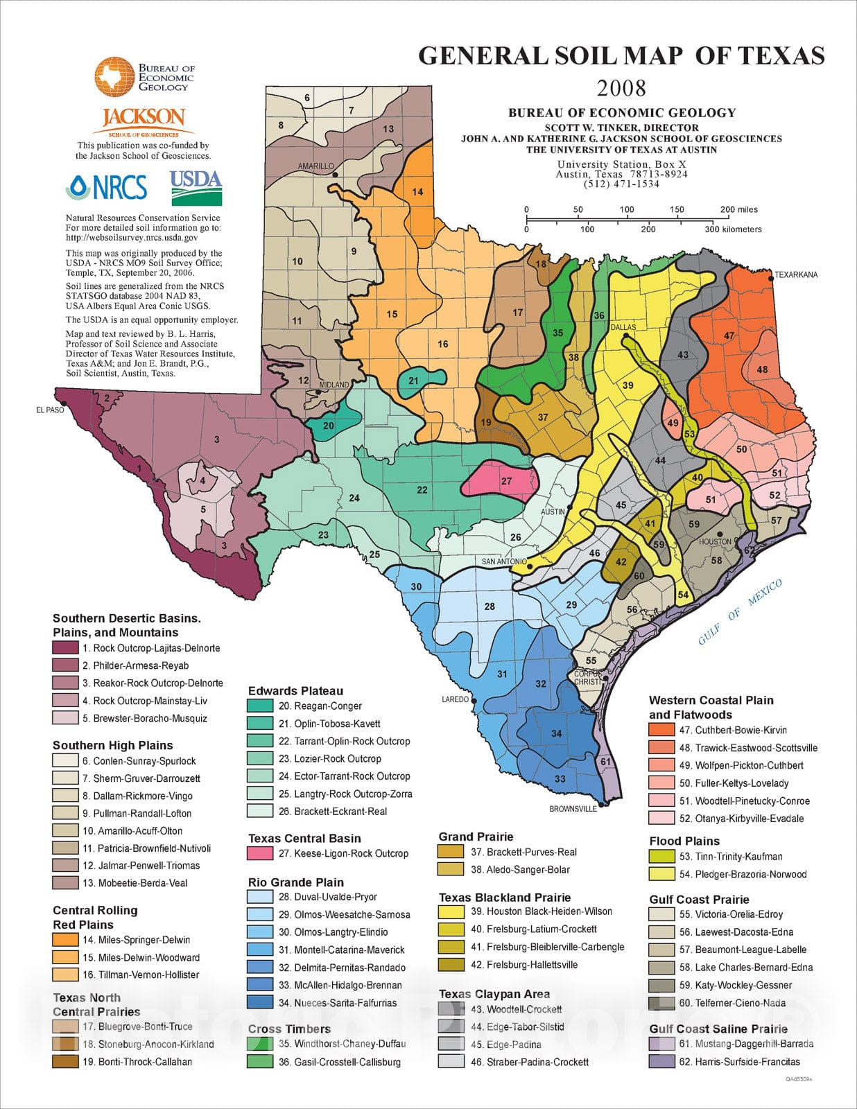 Map : General Soil Map of Texas, 2008 Cartography Wall Art :