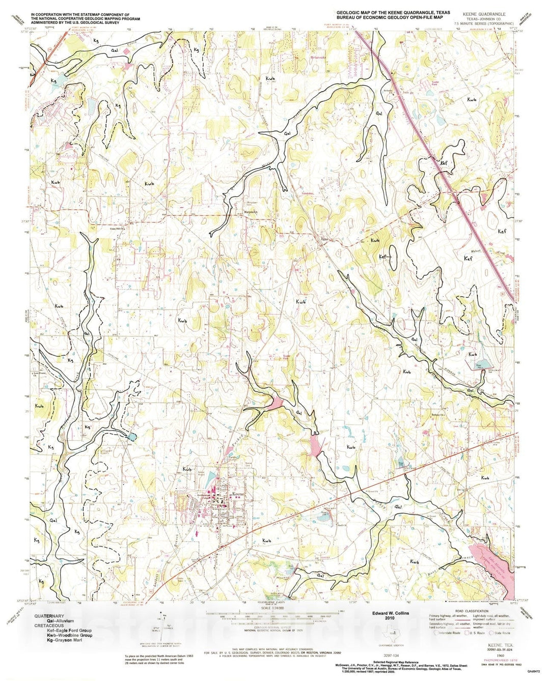 Map : Geologic map of the Keene quadrangle, Texas, 2010 Cartography Wall Art :