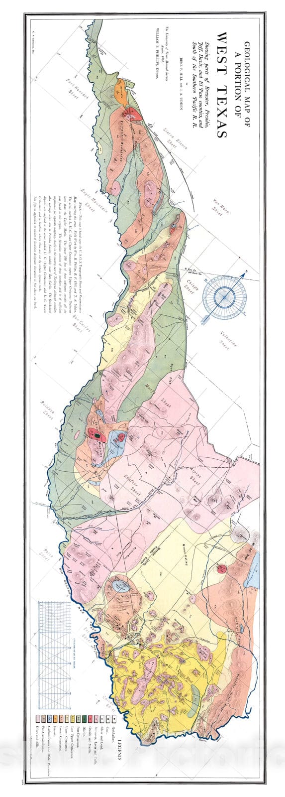 Map : Geological map of a portion of west Texas, 1904 Cartography Wall Art :