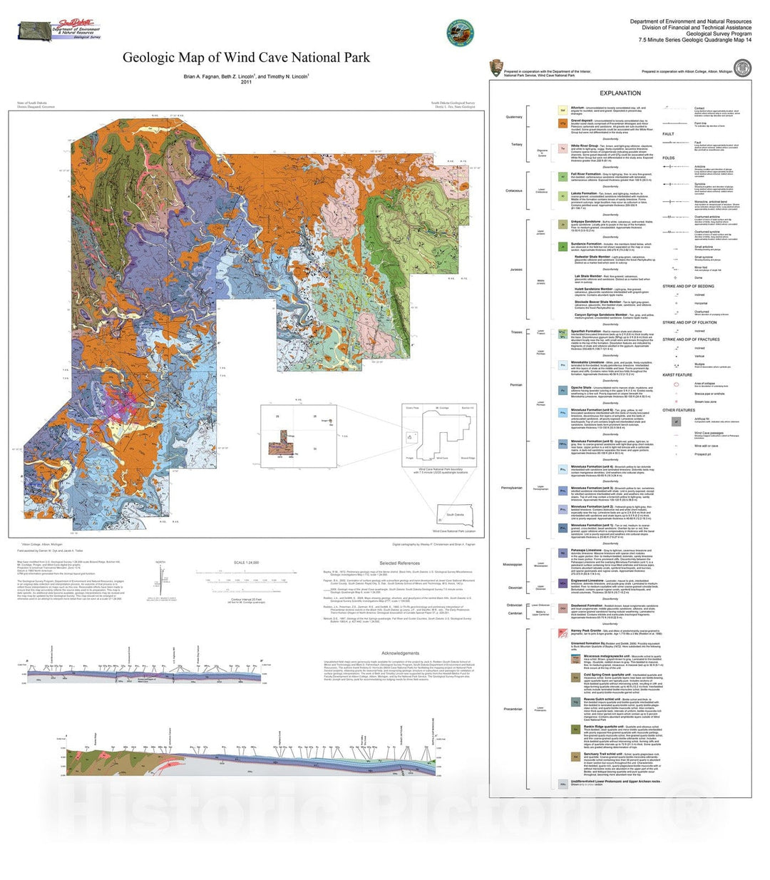 Map : Geologic map of Wind Cave National Park , 2011 Cartography Wall Art :