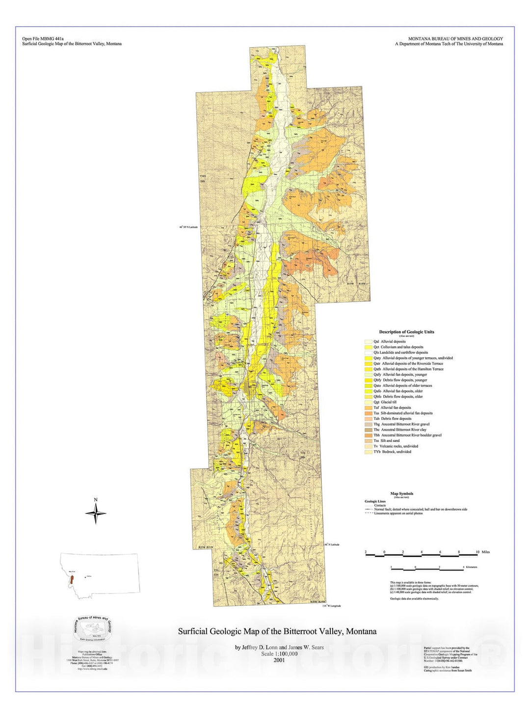 Map : Surficial geologic map of the Bitterroot Valley, Montana, 2001 Cartography Wall Art :