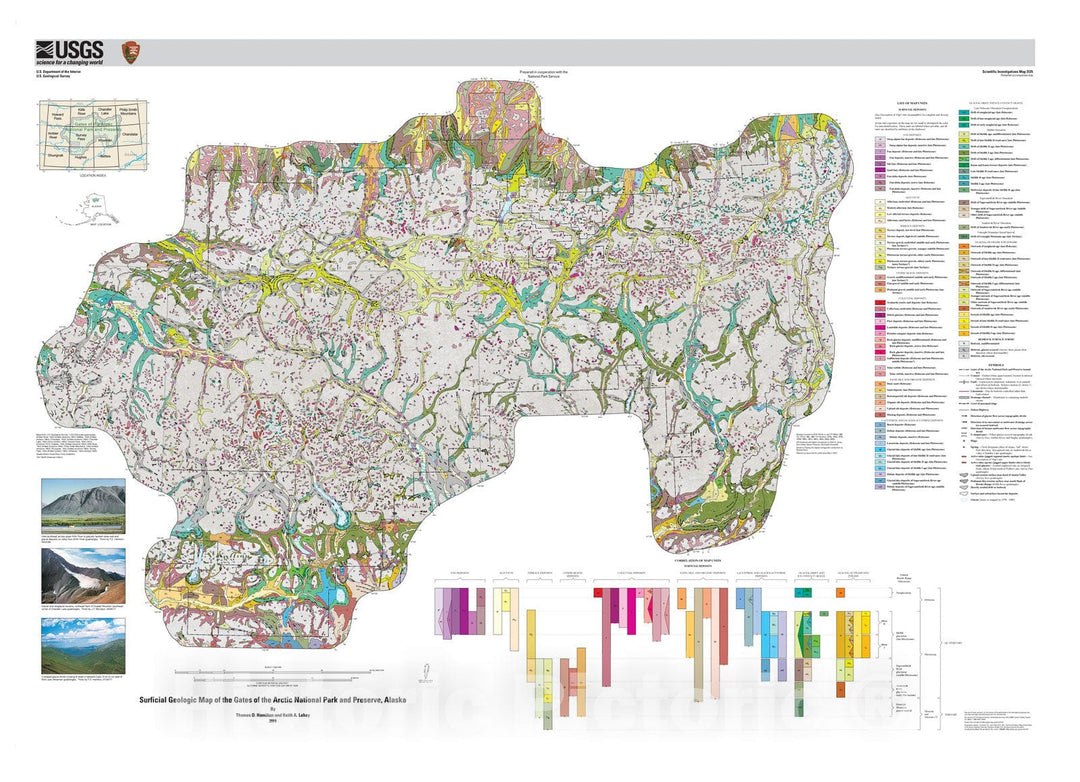 Map : Surficial geologic map of the Gates of the Arctic National Park and Preserve, Alaska, 2012 Cartography Wall Art :