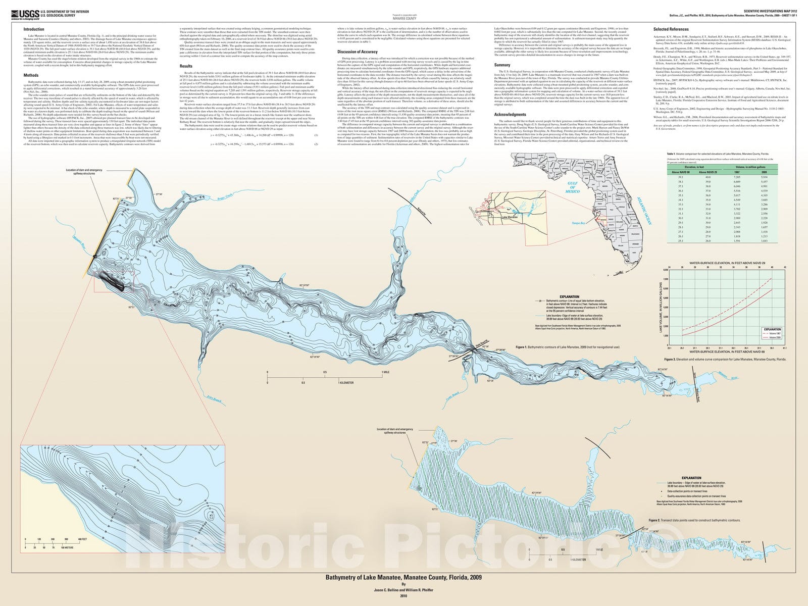 Map : Bathymetry of Lake Manatee, Manatee County, Florida, 2009, 2010 Cartography Wall Art :