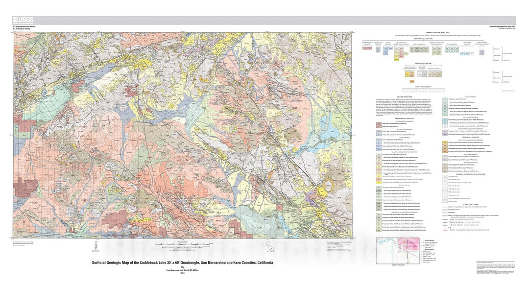 Map : Surficial geologic map of the Cuddeback Lake 30' x 60' quadrangle, San Bernardino and Kern Counties, California, 2012 Cartography Wall Art :