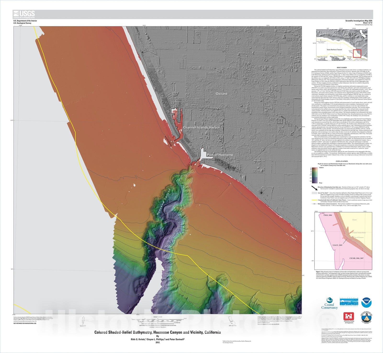 Map : California State Waters Map SeriesÃ¢â‚¬â€Hueneme Canyon and vicinity, California, 2012 Cartography Wall Art :