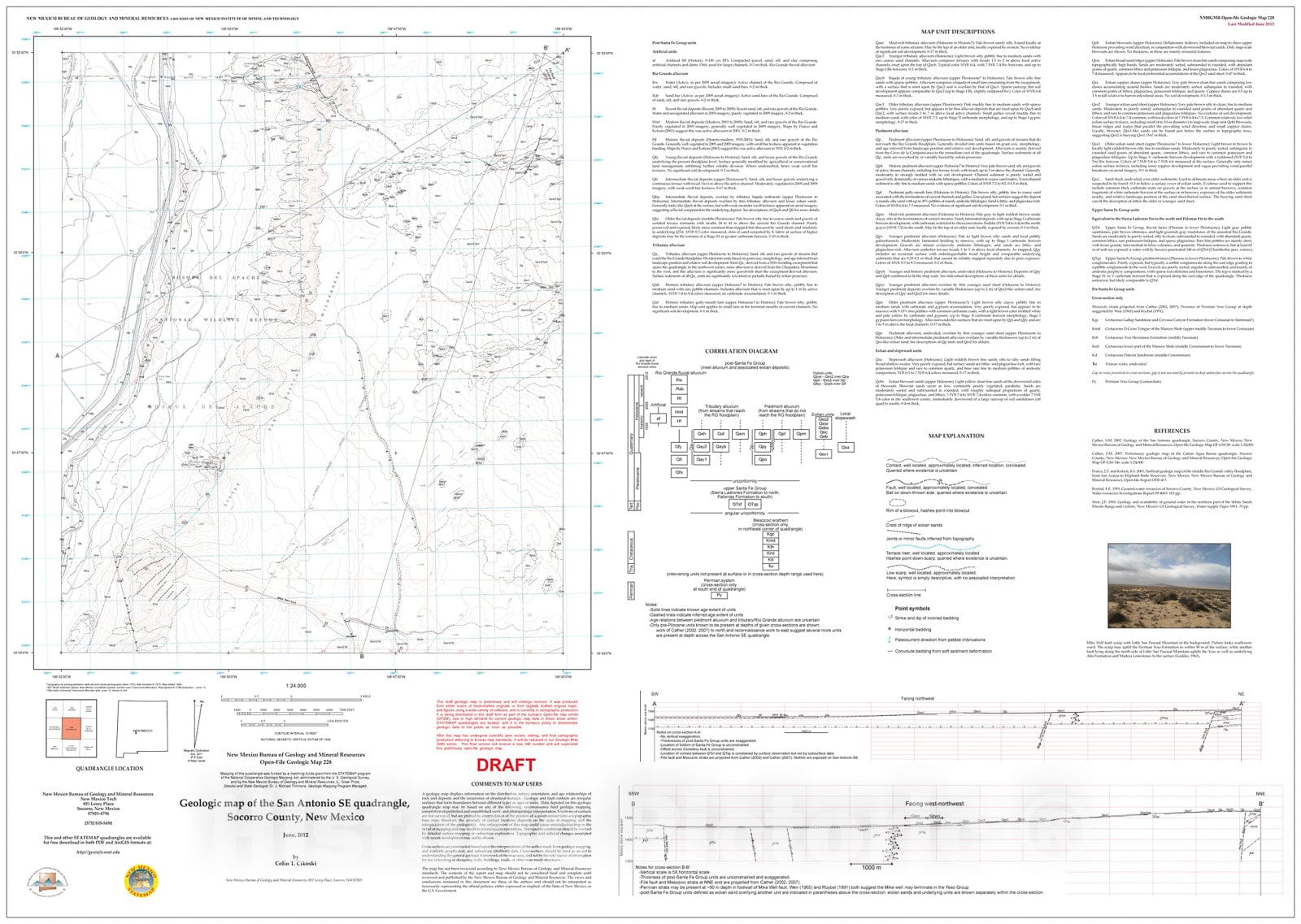 Map : Preliminary geologic map of the San Antonio SE 7.5-minute quaadrangle, Socorro County, New Mexico, 2012 Cartography Wall Art :