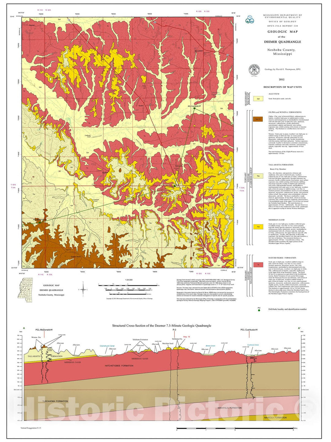 Map : Geologic map of the Deemer quadrangle, Neshoba County, Mississippi, 2012 Cartography Wall Art :