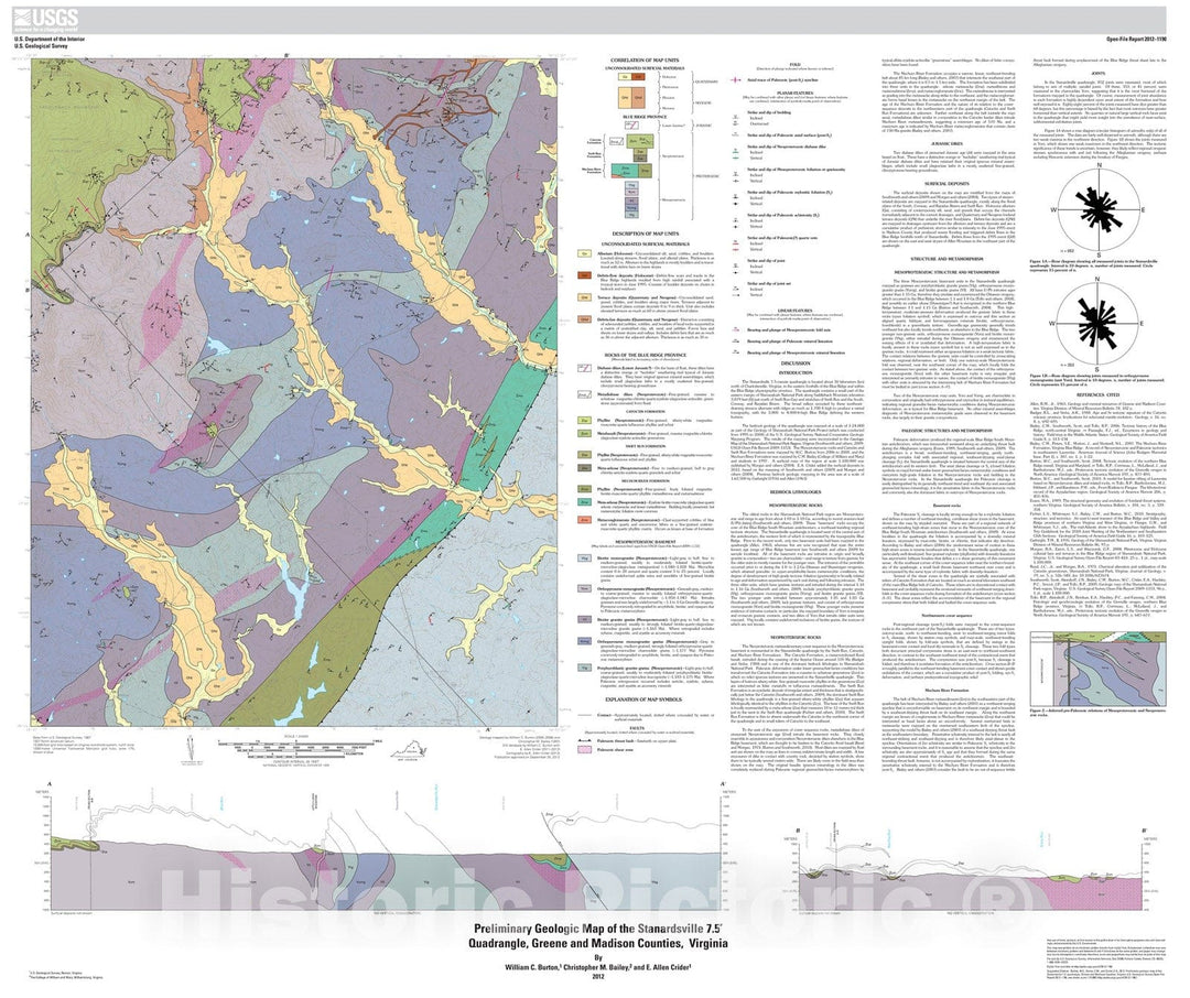 Map : Preliminary geologic map of the Stanardsville 7.5' quadrangle, Greene and Madison Counties, Virginia, 2012 Cartography Wall Art :